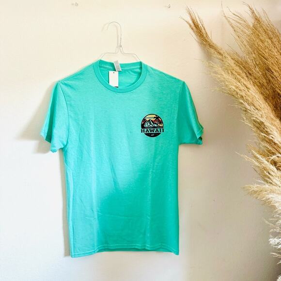 NEW Hawaii Aqua Blue Black Sunset Logo Short Sleeve Classic Tee T Shirt Top S - Picture 2 of 12